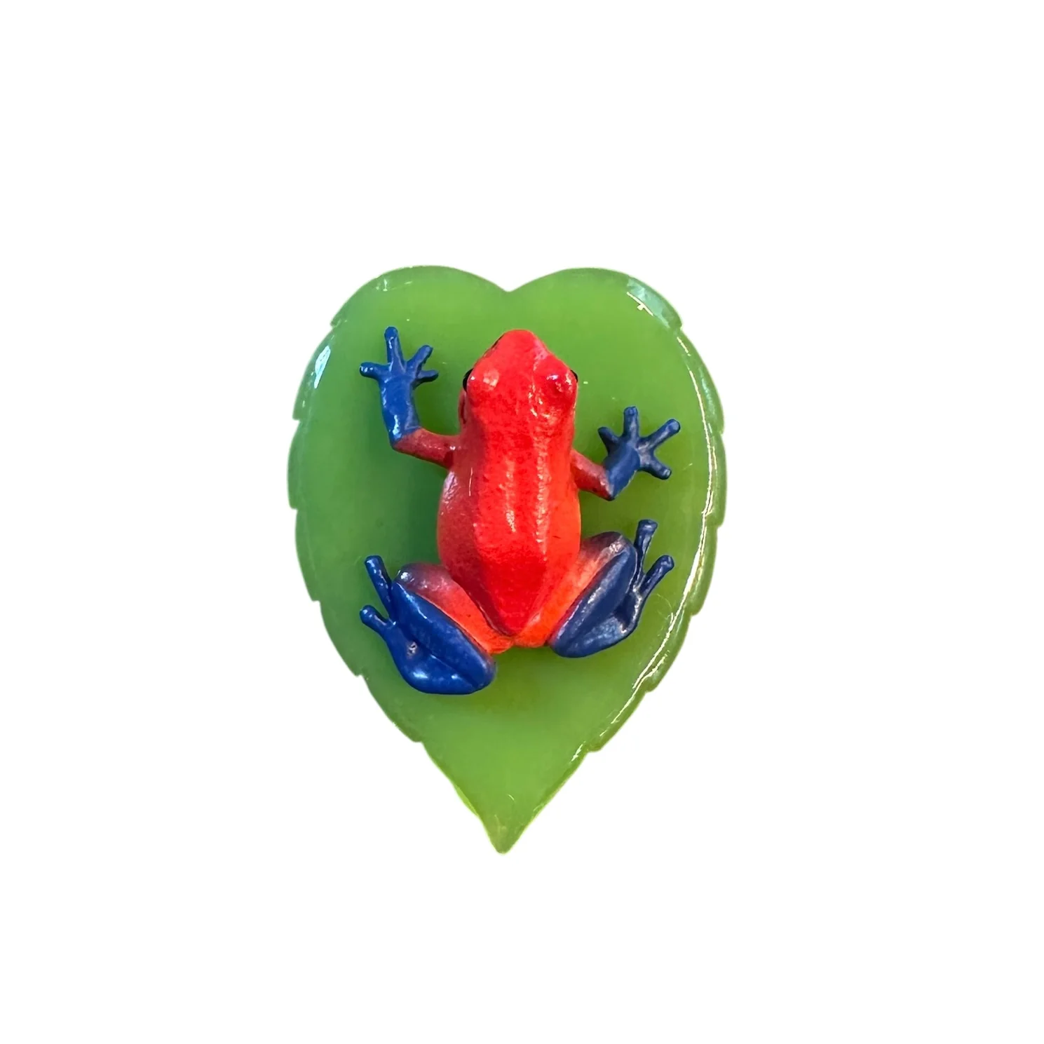 Frog-on-Leaf Figurine - Oophaga pumilio “Strawberry Blue Jeans”
